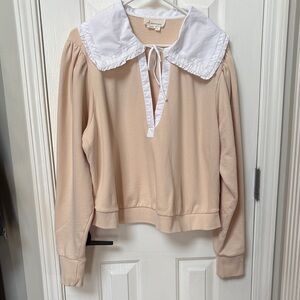 Anthropologie Poplin-Collar V-Neck Sweatshirt